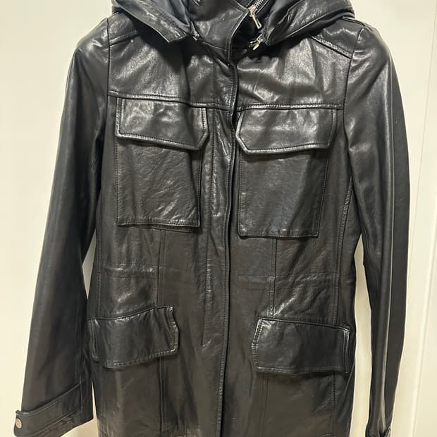 블랙 후드 가죽 자켓 새상품 M(55)
