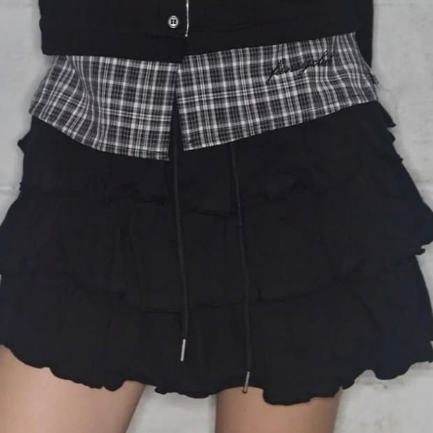 팬시클럽 스웻 캉캉 미니 스커트 블랙