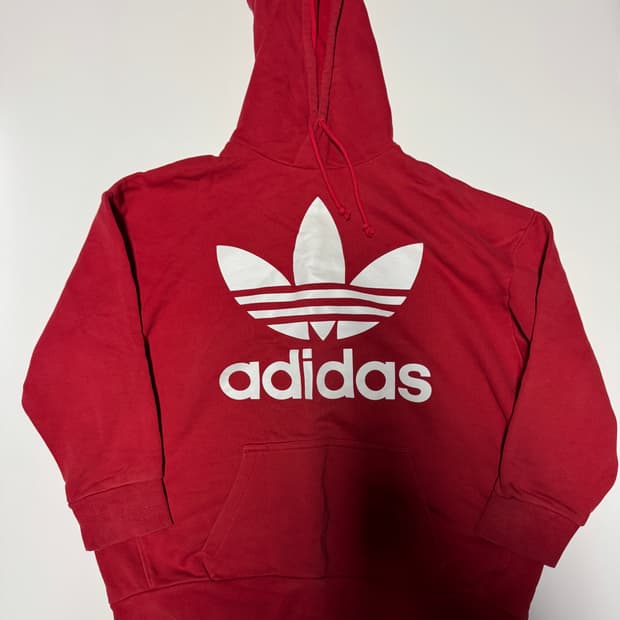 아디다스 트레포일 빅 로고 스웻 레드 후드티 L