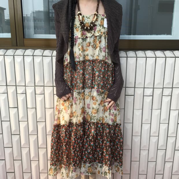Flower pattern patch work onepiece