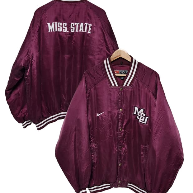 2XL 나이키 90s 버건디 미시시피 주립 바시티 점퍼 자켓