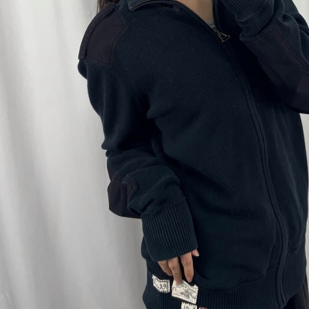 폴로 진스 숄더 엘보우 패치 니트 집업