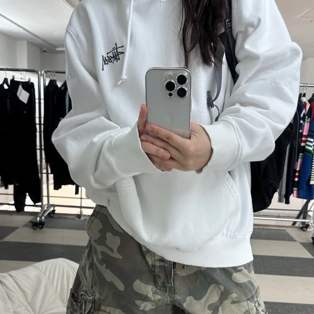 스투시 베이직 화이트 후드 티셔츠 