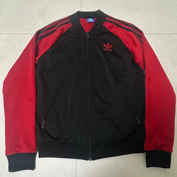 아디다스 져지 집업 트레이닝 트랙탑 검빨 검정 빨강 블랙 레드