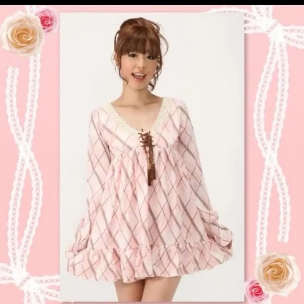 리즈리사 핑크 아가일 원피스 라떼갸루