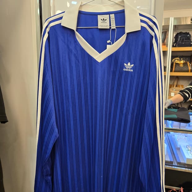 아디다스 삼선 블루 긴팔 티셔츠