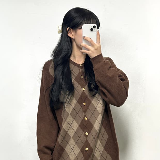 버버리 아가일 가디건