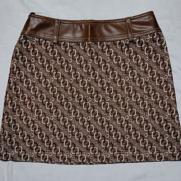 [프랑스 빈티지/38] MORGAN 로고 패턴 레더 배색 미니스커트