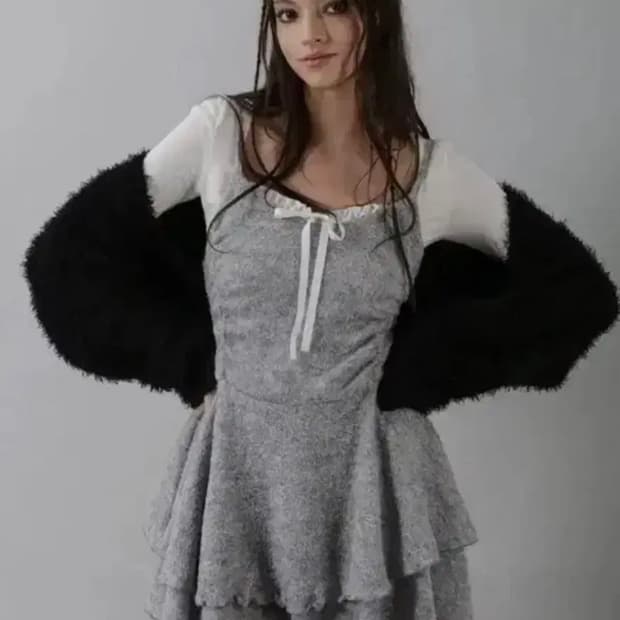 드라이로즈 스노우플레이크 볼레로 가디건 (블랙)