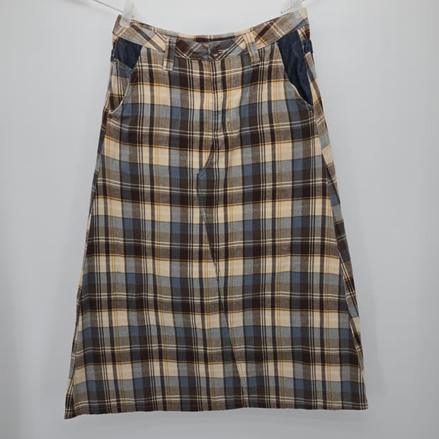 빈티지 체크 롱 스커트