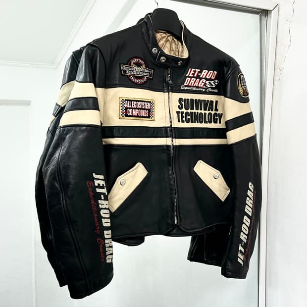 야마하 Jet-Rod 소가죽 크롭 레이싱 자켓