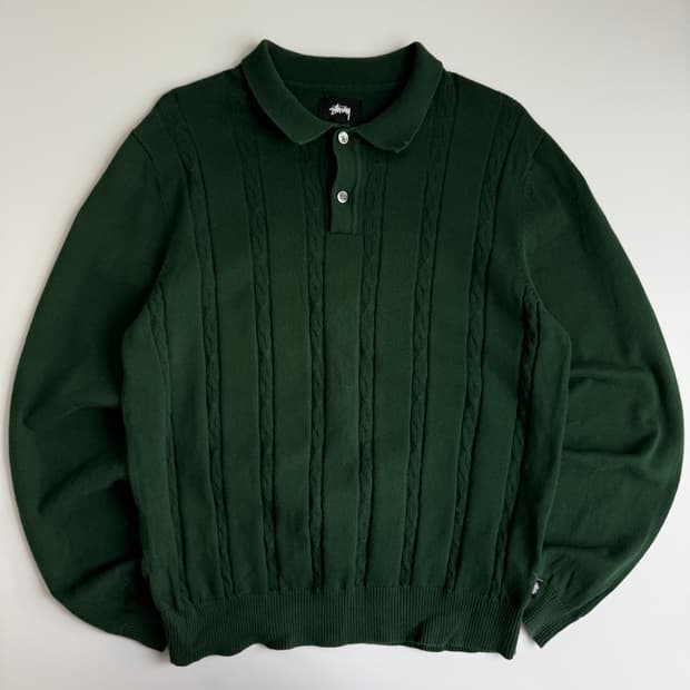 Stussy 스투시 S체인 케이블 그린 폴로 니트