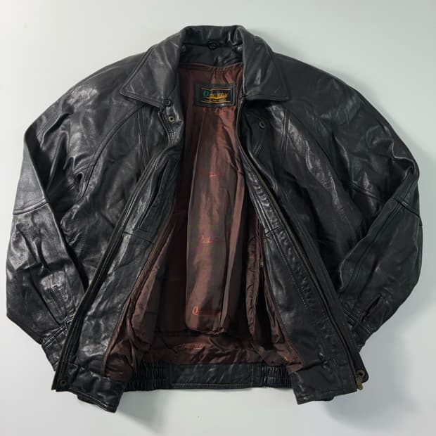 Vintage 90,s 블랙 원에어 램스킨 레더 자켓