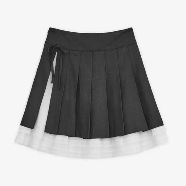 허그유어스킨 슬릿 플리츠 미디 스커트 (차콜)