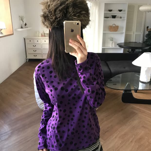 vintage purple dot turtle neck top