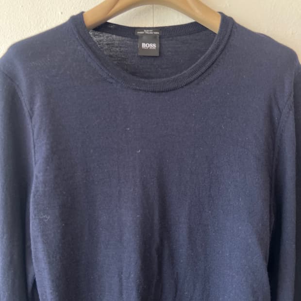 휴고보스 남성 네이비 라나버진울니트 라운드니트