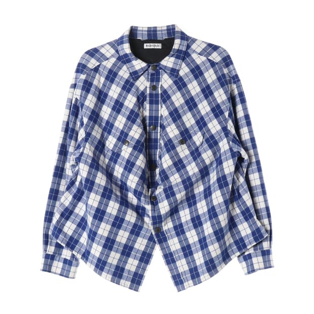 발렌시아가 플란넬 스윙 자켓 블루 체크 누빔 패디드 재킷