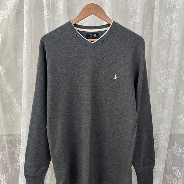 M) 폴로 랄프로렌 와플 브이넥 티셔츠 그레이