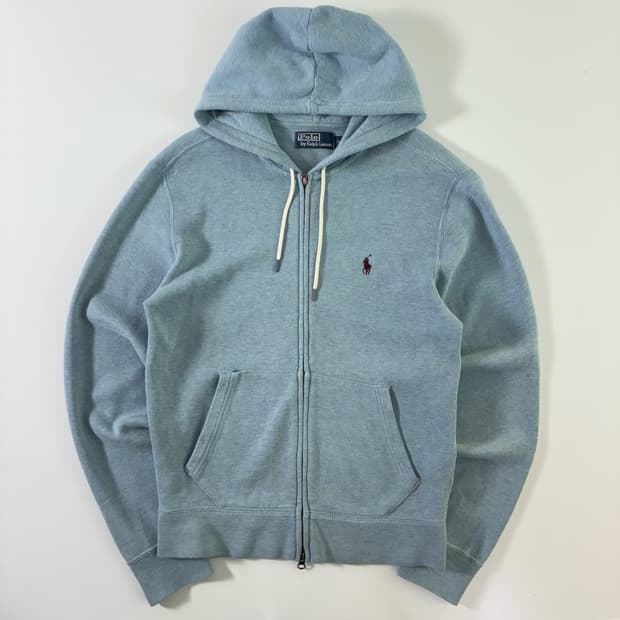 Polo  폴로 랄프로렌 자수 코튼 라이트블루 투웨이 니트후드집업