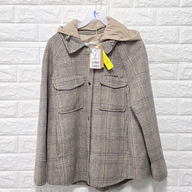 택포) VV OLIVIA 체크 후드 코트 90 새상품