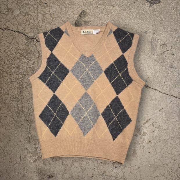 90s L.L.Bean 아가일 니트 조끼 램스울