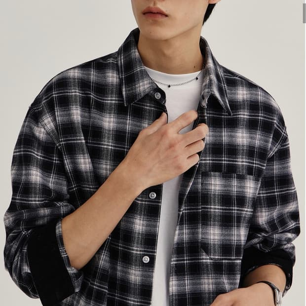 키뮤어_플란넬 체크 셔츠_블랙M