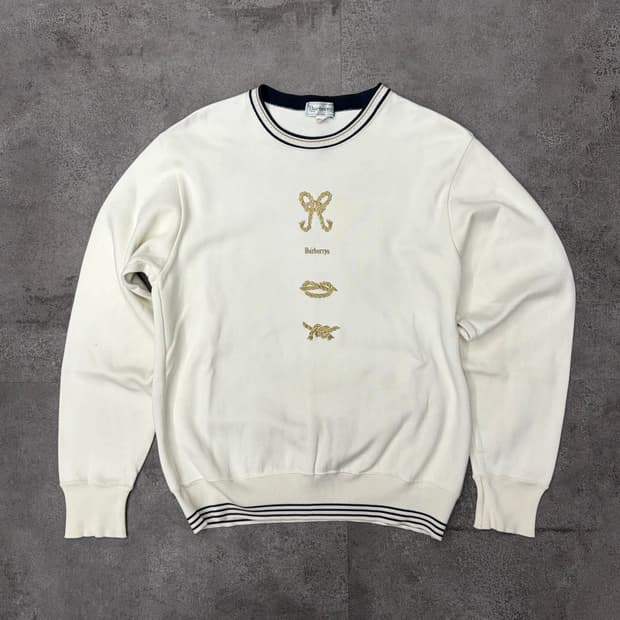 90s 버버리 스펠아웃 아이보리 자수 맨투맨