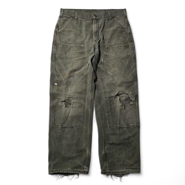 칼하트 디스트레스드 더블니 팬츠 38 하드페이딩 모스그린