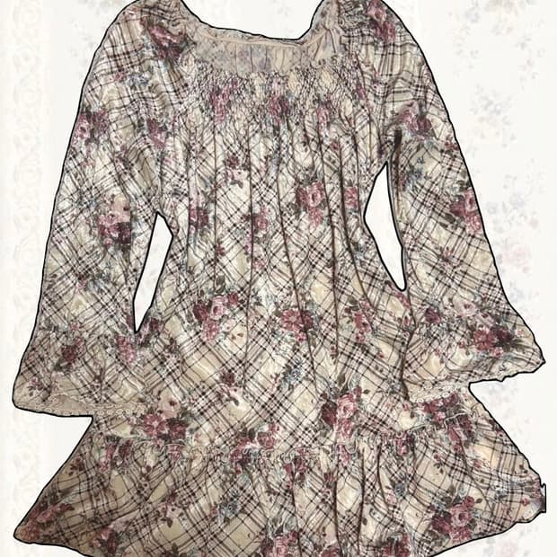 빈티지 레스트로즈 체크 프릴원피스