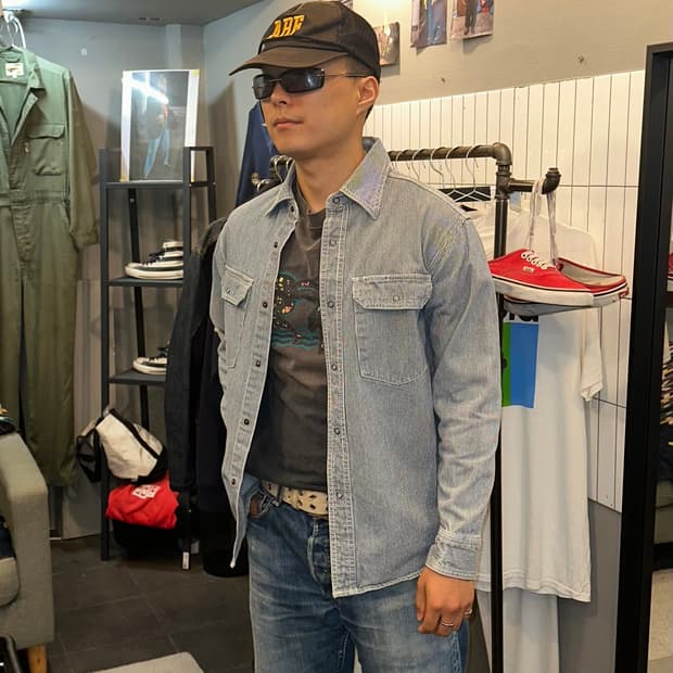 Dogman stripe pattern work shirt
