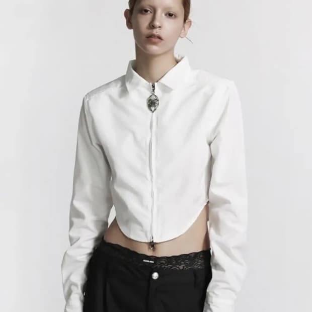 배드블러드(BADBLOOD) 엘립스 집업 크롭 셔츠 아이보리