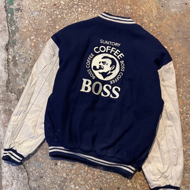 산토리 커피 보스 가죽 울 바시티자켓