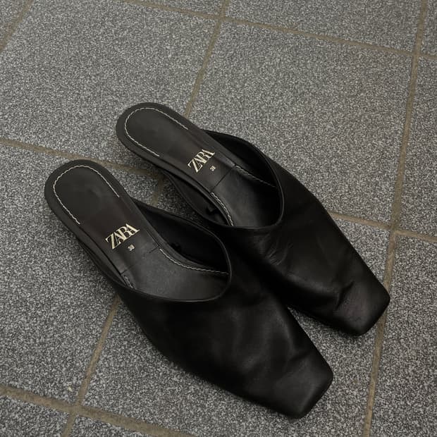 Zara 자라 블랙 스퀘어토 뮬 스틸레토 힐