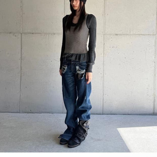 미스치프) RIPPLE LAYERED KNIT TOP M