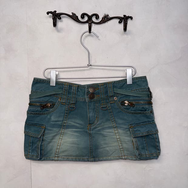 Washing bluegreen buckle pocket cargo sk