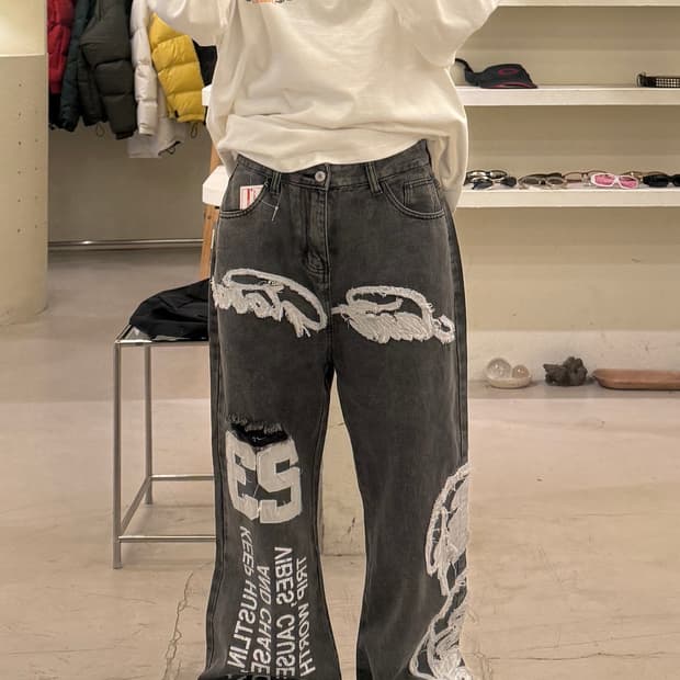 그래픽 패치 디스트로이드 데님 팬츠 U844