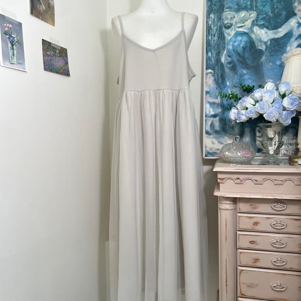 sheer gray tule long opc