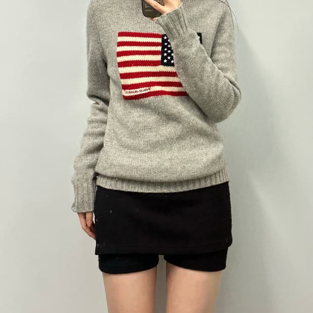 폴로 진스 성조기 그레이 니트