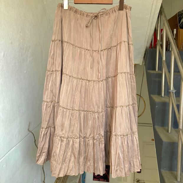 에스닉 캉캉 플리츠 롱 스커트