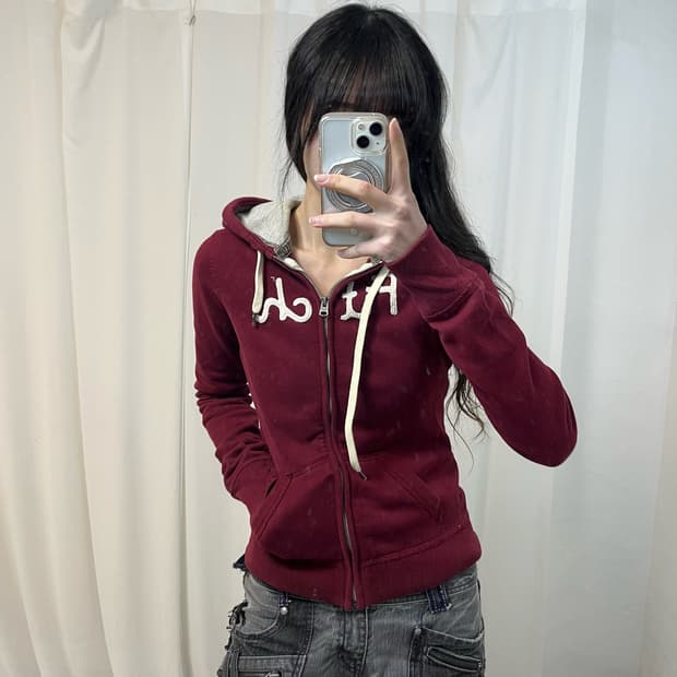 Abercrombie Burgundy Zip Hoodie