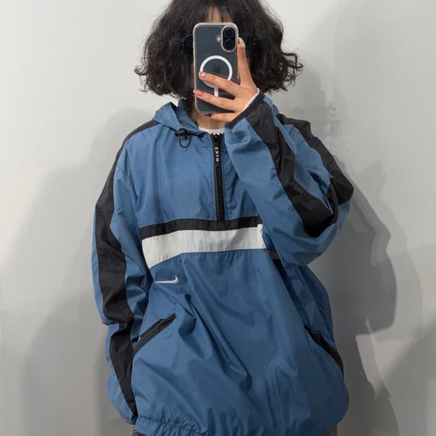 L 90s 나이키 올드스쿨 하프집업 아노락 바람막이 블루