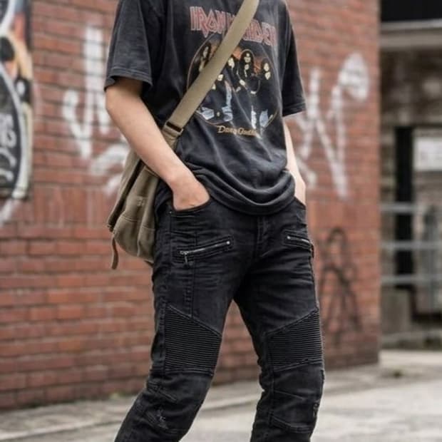 [32] BUCKAROO 바이커 지퍼 디테일 흑청 데님 팬츠