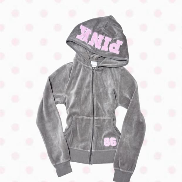 빈티지 PINK 카키 핑크 로고 벨벳 후드집업 팬츠 트레이닝 세트 셋업