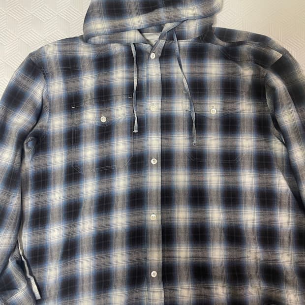 애프터프레이 웨스턴체크후드셔츠 blue S