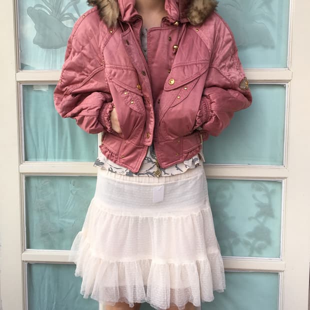 Fake fur hood high neck jacket