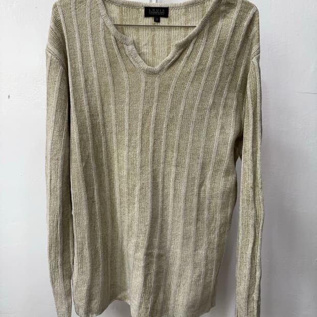 루이스샤브론 스트라이프 짜임 트임넥 긴팔니트