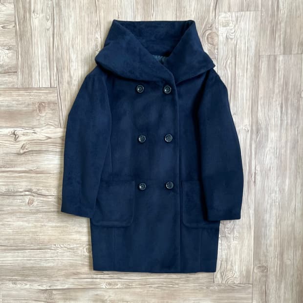 HK WORKS LONDON 네이비 프릴 후드 캐시미어코트