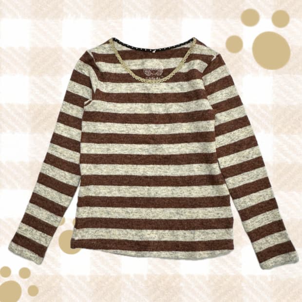 🤎Scolar 모카 단가라 니트 티셔츠🤎 라떼갸루 그런지 모리걸 