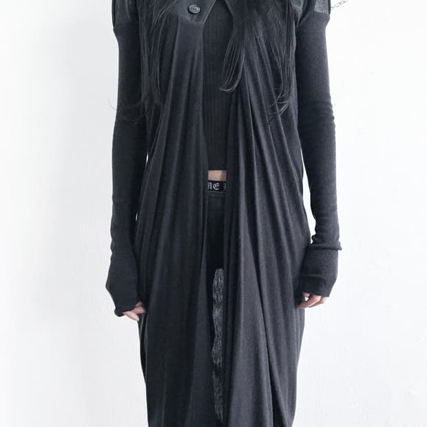 릭오웬스 릴리즈 레더 숄더 아머 드레이프 가디건