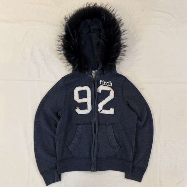 아베크롬비 딱붙핏 울프죠 폭스 퍼 후드집업 네이비